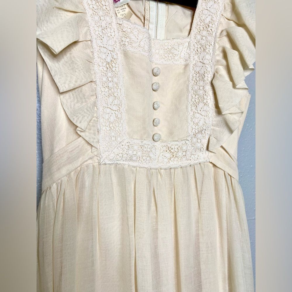 Candi Jones Prairie Pinafore Cotton Crochet Lace Ruffled  Sleeveless Maxi dress - Picture 5 of 15